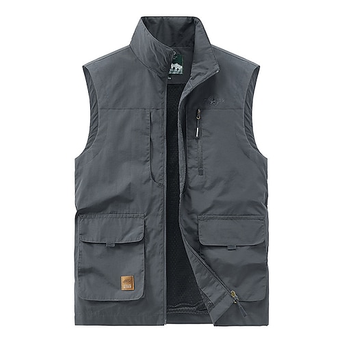 

Men's Vest Gilet Outdoor Street Streetwear Casual Spring Fall Pocket Polyester Nylon Breathable Plain Zipper Stand Collar Loose Fit Black Army Green Navy Blue Khaki Gray Vest