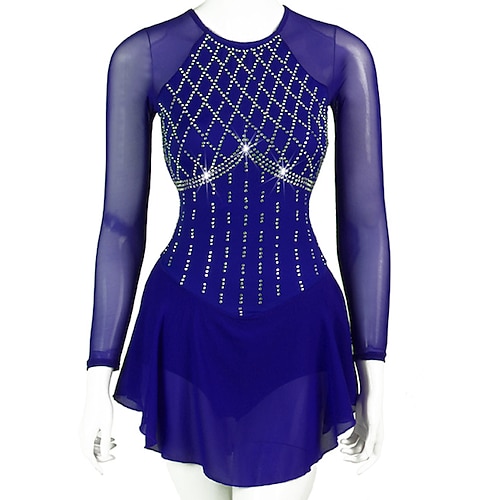 

Figure Skating Dress Women's Girls' Ice Skating Dress Outfits Burgundy Royal Blue Blue Patchwork Mesh Spandex High Elasticity Practice Professional Competition Skating Wear Handmade Crystal