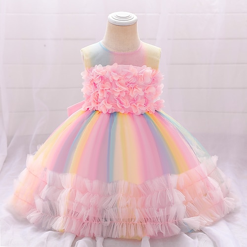 

Robe Enfants Fille Couleur Pleine Robe en Tulle Mi-long Robe Soirée Garniture en dentelle Sans Manches Le style mignon Robe 3-10 ans Printemps Bleu Violet Rose Claire