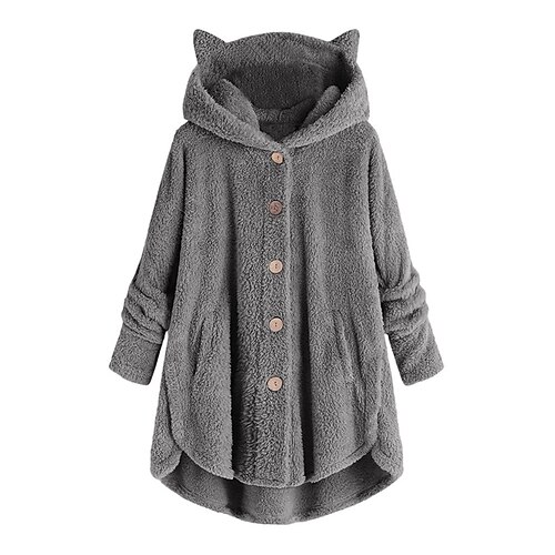 

Women's Plus Size Faux Fur Coat Pocket Button Plain Causal Vacation Long Sleeve Hoodie Regular Fall Winter Green Black Gray L XL XXL 3XL 4XL