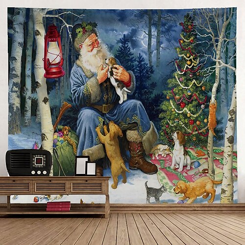 

Christmas Santa Claus Holiday Party Wall Tapestry Photography Background Art Decor Blanket Curtain Hanging Home Bedroom Living Room Decoration Tree Snowman Elk Snowflake Candle Gift Fireplace