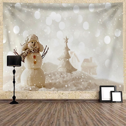 

Christmas Santa Claus Holiday Party Wall Tapestry Photography Background Art Decor Blanket Hanging Home Bedroom Living Room Decoration Tree Snowman Elk Snowflake Candle Gift Fireplace