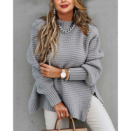 

Women's Plus Size Tops Blouse Shirt Hoodie Plain Long Sleeve Crewneck Basic Daily Work Acrylic Fall Winter Black Gray