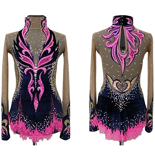 

Rhythmic Gymnastics Leotards Artistic Gymnastics Leotards Women's Girls' Leotard Spandex High Elasticity Handmade Long Sleeve Competition Dance Rhythmic Gymnastics Artistic Gymnastics Black