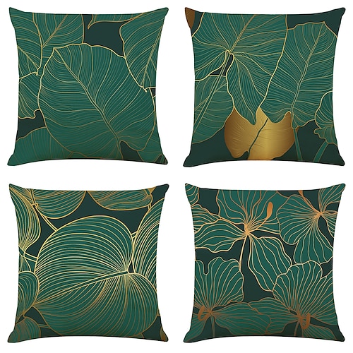 

folha verde dupla face capa de almofada 4 unidades quadradas decorativas macias capa de almofada capa de almofada capa de almofada para sala de estar do quarto almofada interior lavável à máquina de