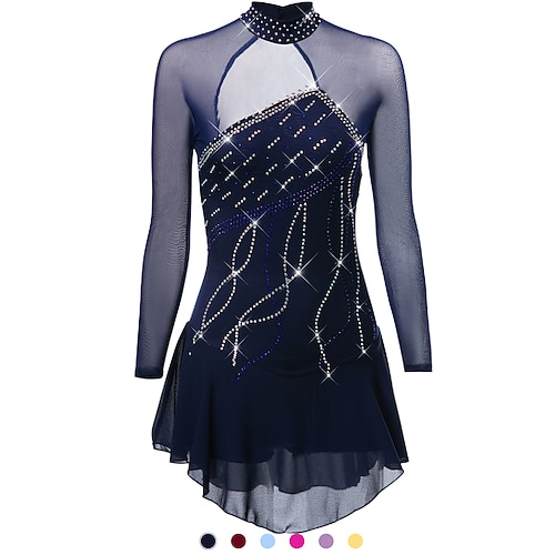 

Figure Skating Dress Women's Girls' Ice Skating Dress Outfits Light Yellow Dark Red Royal Blue Open Back Spandex High Elasticity Training Practice Professional Skating Wear Handmade Classic Crystal