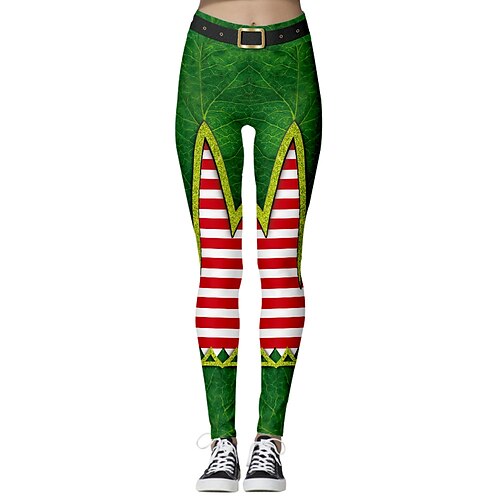 

Women's Leggings Elastic Waist Print Stripe Print Christmas Comfort Full Length Christmas Yoga Sports Fashion Slim Green Blue Mid Waist Stretchy