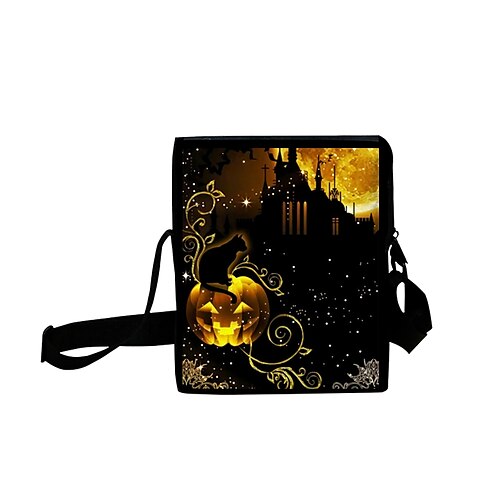 

Unisex Bags Oxford Cloth Crossbody Bag Zipper Cat Halloween Daily Outdoor 3D Print Black