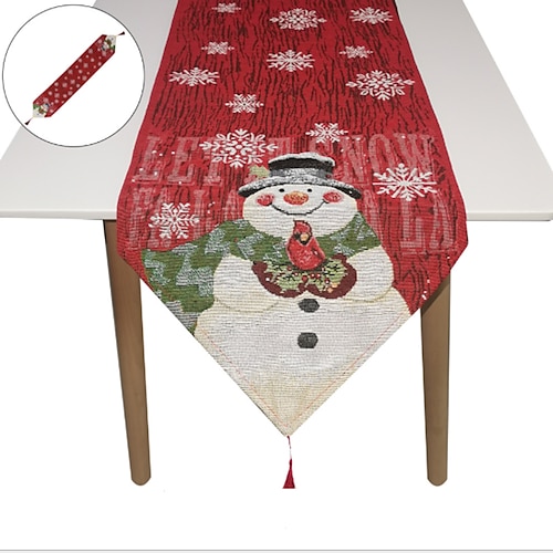 

new christmas 2021 christmas table runner cotton and linen snowman embroidery table runner family table decoration christmas tablecloth