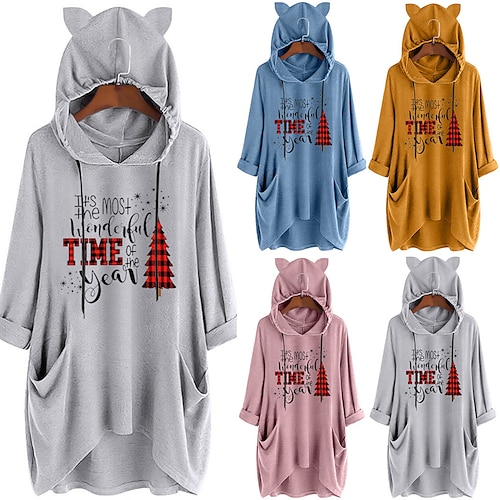 

Women's ChristmasPjs Plus Size Gift Top Home Party Bed Print Santa Claus Elk Tree Funny Soft Sweet Hoodie Fall Winter Hoodie Long Sleeve Pocket