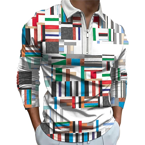

Men's Polo Shirt Golf Shirt Color Block Collar Blue Yellow Royal Blue Light Blue Gray 3D Print Outdoor Street Long Sleeve Zipper 3D Print Clothing Apparel Fashion Sportswear Casual Comfortable