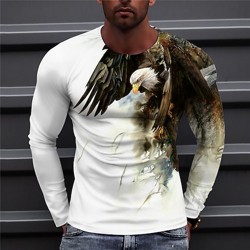 

Men's Unisex Shirt T shirt Tee Tee Graphic Prints Eagle Crew Neck White Yellow Blue Purple 3D Print Daily Holiday Long Sleeve Print Clothing Apparel Designer Casual Big and Tall