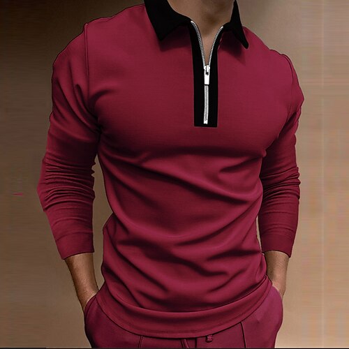 

Men's Golf Shirt Solid Color Collar Street Daily Zipper Long Sleeve Tops Cotton Sportswear Casual Fashion Comfortable Red / Fall / Winter/Summer Shirts