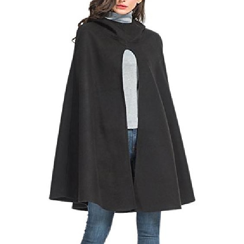 

Women's Coat Cloak / Capes Hoodie Jacket Party Evening Street Winter Fall Regular Coat Loose Fit Windproof Warm Jacket Long Sleeve Solid Color Dark Gray Black