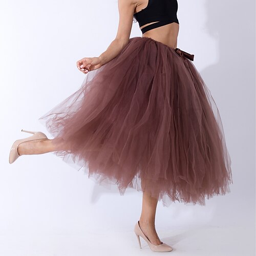 

Women's Skirt Midi Organza Blue Purple Pink Dusty Rose Skirts Summer Layered Tulle Lined Basic Performance Weekend One-Size / Loose Fit