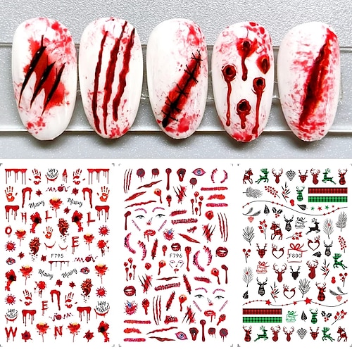 

3 Pcs 3D Halloween Nail Sticker for Nail Art Anime Skull Bone Snake Maple Leaf Decals Manicure Nail Decoration