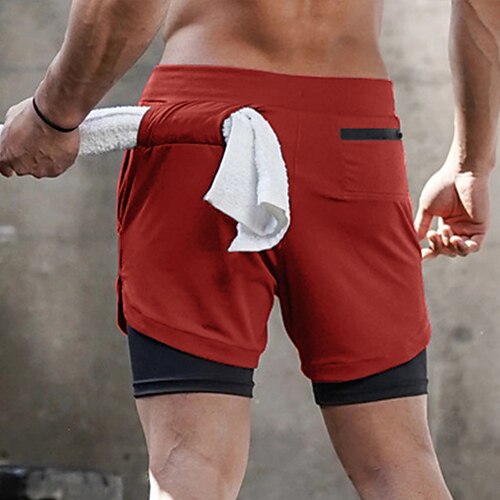 

Men's Running Shorts Compression Shorts Drawstring 2 in 1 Base Layer Breathable Quick Dry Moisture Wicking Sportswear Activewear Navy Red fight black Grey fight white / Zipper Pocket