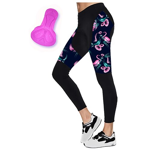 

21Grams Women's Cycling Tights Bike Tights Mountain Bike MTB Road Bike Cycling Sports Flamingo Floral Botanical 3D Pad Cycling Breathable Quick Dry Dark Navy Polyester Spandex Clothing Apparel Bike