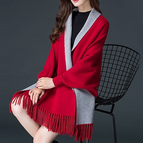 

Women's Wrap Elegant Long Sleeve Imitation Cashmere Wedding Wraps With Tassel For Party Evening Fall Winter