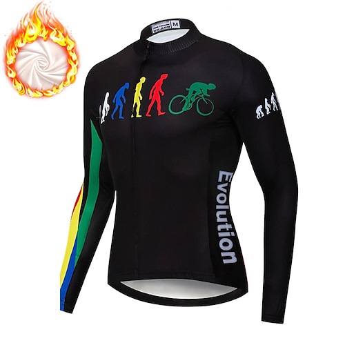 

21Grams Men's Cycling Jersey Long Sleeve Winter Bike Top with 3 Rear Pockets Mountain Bike MTB Road Bike Cycling Fleece Lining Warm Moisture Wicking Reflective Strips Green Yellow Orange Graphic