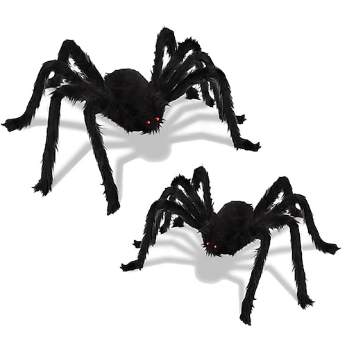 

2 Pieces Halloween Plush Spiders Black Giant Scary Artificial Spider Halloween Decoration Horror Prop Children Toy Party Supplies