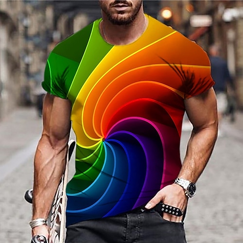 

Men's Unisex T shirt Tee Graphic Prints Spiral Stripe Crew Neck Green Light Green Rainbow 3D Print Daily Holiday Short Sleeve Print Clothing Apparel Designer Casual Big and Tall / Summer / Summer