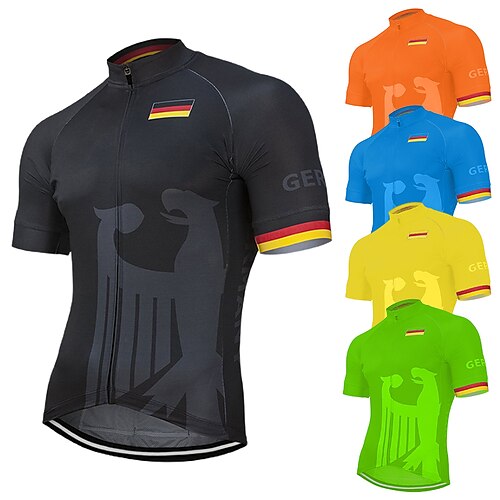 

21Grams Men's Cycling Jersey Short Sleeve Bike Jersey Top with 3 Rear Pockets Mountain Bike MTB Road Bike Cycling UV Resistant Breathable Quick Dry Reflective Strips Green Black Blue Germany National