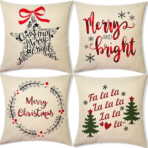 

Christmas Santa Claus Holiday Party Double Side Throw Pillow Cover 4PC Soft Decorative Square Cushion Case Pillowcase for Bedroom Livingroom Superior Quality Machine Washable