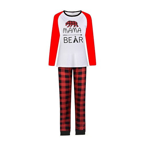 

Women's ChristmasPjs Pajamas Sets 2 Pieces Letter Bear Simple Soft Sweet Home Bed Warm Gift Crew Neck Long Sleeve T shirt Tee Pant Elastic Waist Winter Fall Red black / Seamed / Print