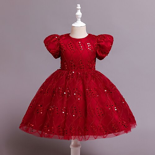 

Wedding Christmas Ball Gown Flower Girl Dresses Jewel Neck Knee Length Tulle Polyester / Cotton Blend Spring Summer with Ruching Pure Color Cute Girls' Party Dress Fit 3-16 Years