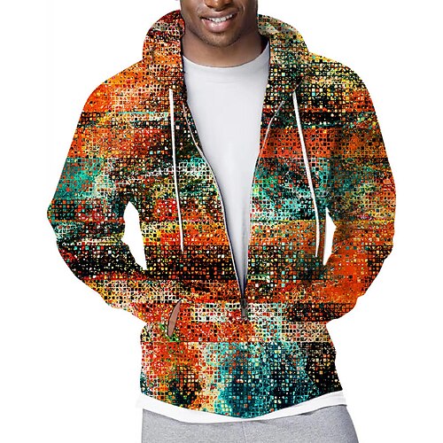 

Men's Hoodie Zip Hoodie Sweatshirt Full Zip Hoodie Orange Hooded Graphic Plaid Sports & Outdoor Casual Daily 3D Print Streetwear Casual Spring & Fall Clothing Apparel Hoodies Sweatshirts Long Sleeve