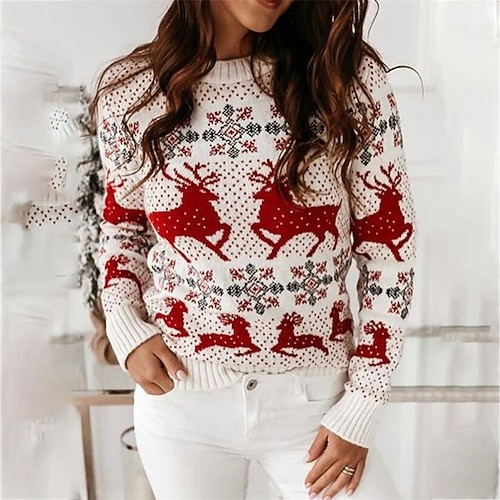 

Women's Ugly Christmas Sweater Pullover Sweater Jumper Knit Knitted Animal Crew Neck Stylish Casual Christmas Daily Winter Fall Blue Red S M L / Long Sleeve / Weekend / Regular Fit
