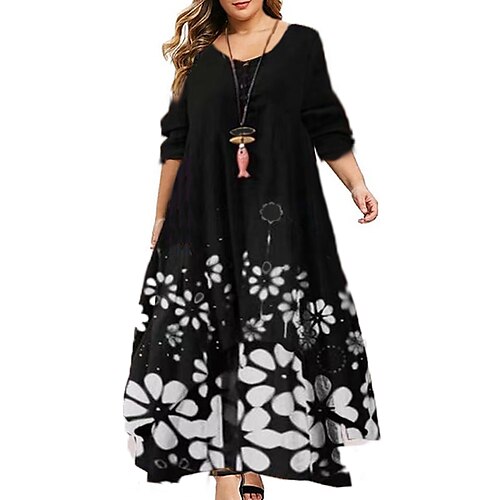 

Women's Plus Size Holiday Dress Graphic V Neck Print Long Sleeve Fall Spring Casual Maxi long Dress Daily Vacation Dress