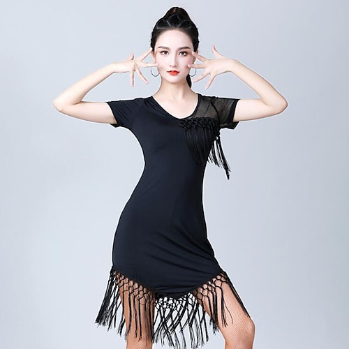 

Latin Dance Ballroom Dance Leotard / Onesie Tassel Hollow-out Solid Women's Training Performance Short Sleeve High Nylon