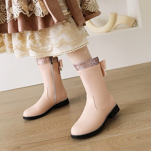 

Femme Bottes Lolita Bottes mi-mollet Bottines Bottines Talon Bottier Faux Cuir Noir Blanche Rose