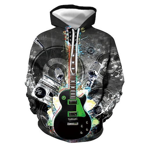 

Men's Hoodie Pullover Hoodie Sweatshirt Blue Dark Gray Brown Black Hooded Graphic Guitar Print Casual Daily 3D Print Streetwear Casual Spring Fall Clothing Apparel Hoodies Sweatshirts Long Sleeve