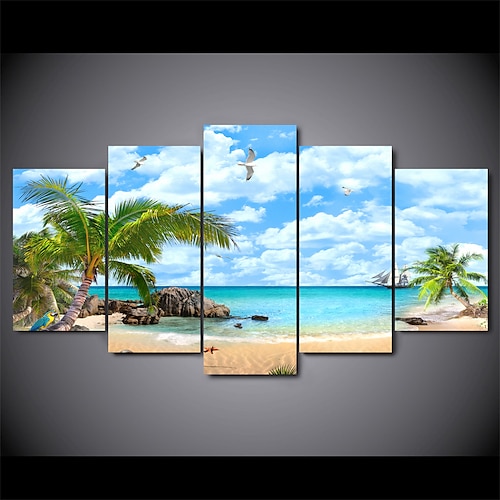 

5 Panels Wall Art Canvas Prints Painting Artwork Picture Seascape Painting Home Decoration Decor Rolled Canvas No Frame Unframed Unstretched