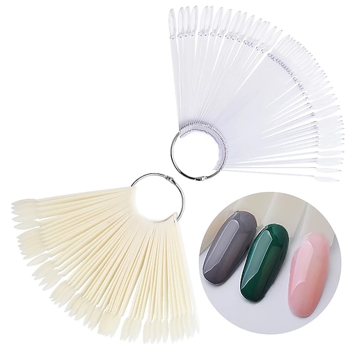 

50Pcs/Set False Nail Tips Fan Shape Full Card Round Painting Nail Art Display Practice UV Gel Polish Accessories Manicure Tools