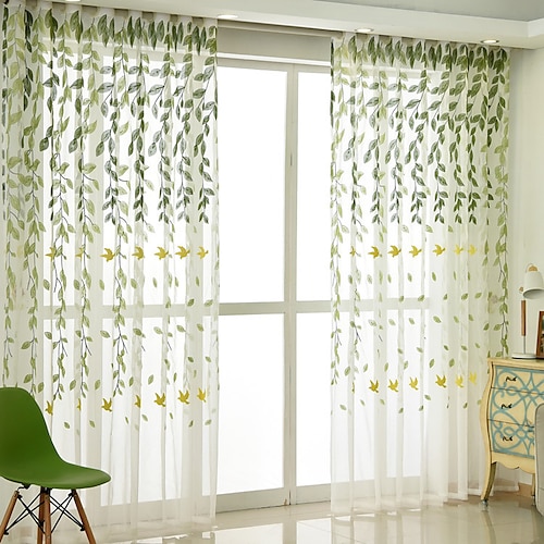 

One Panel American Rural Style Willow Leaf Embroidered Gauze Curtain Living Room Bedroom Dining Room Children's Room Translucent Gauze