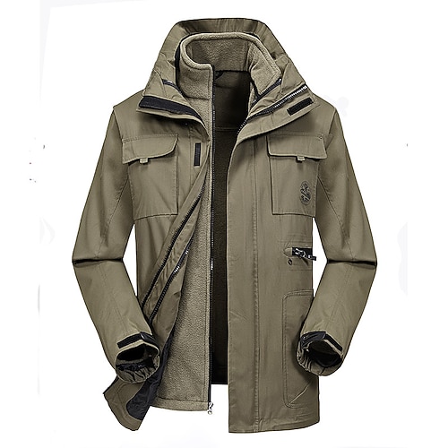 

Men's Hiking 3-in-1 Jackets Ski Jacket Hiking Windbreaker Fleece Winter Outdoor Thermal Warm Waterproof Windproof Lightweight Hoodie Winter Jacket Trench Coat Fishing Climbing Running Sapphire khaki