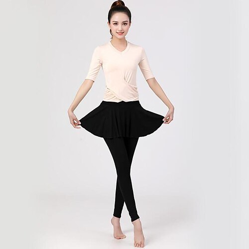 

Ballroom Dance Activewear Top Pleats Solid Women's Training Performance Short Sleeve High Modal