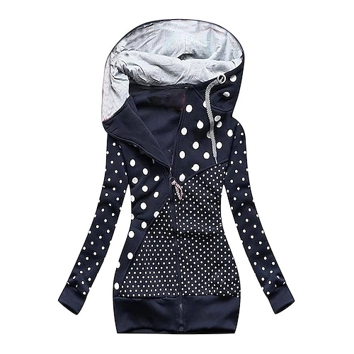 

Women's Parka Hoodie Jacket Warm Daily Valentine's Day Going out Zipper Hoodie Casual Polka Dot Regular Fit Outerwear Long Sleeve Winter Fall Black Red Navy Blue S M L XL XXL 3XL