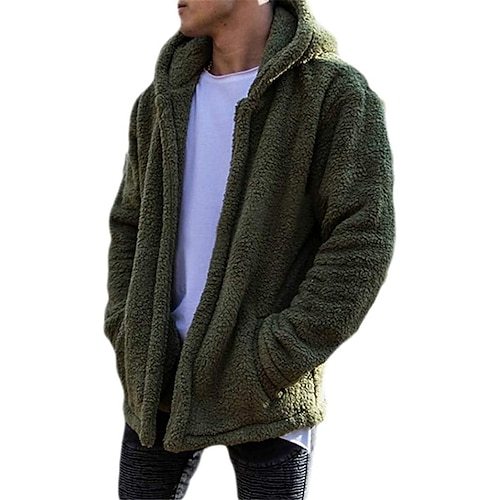 

Men's Teddy Coat Daily Fall Winter Regular Coat V Neck Regular Fit Thermal Warm Sporty Jacket Long Sleeve Solid Color Quilted Army Green