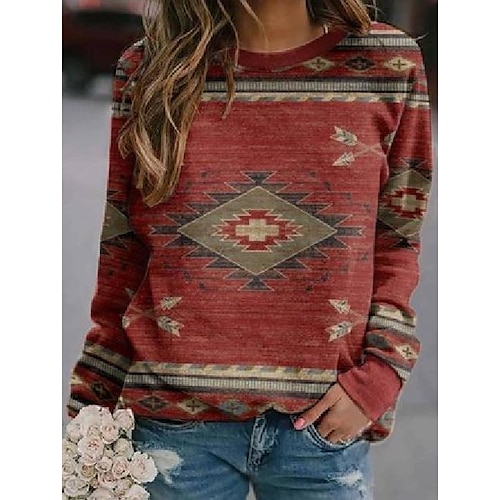

Women's Sweatshirt Pullover Ethnic Photo Color Holiday Round Neck Long Sleeve S M L XL XXL