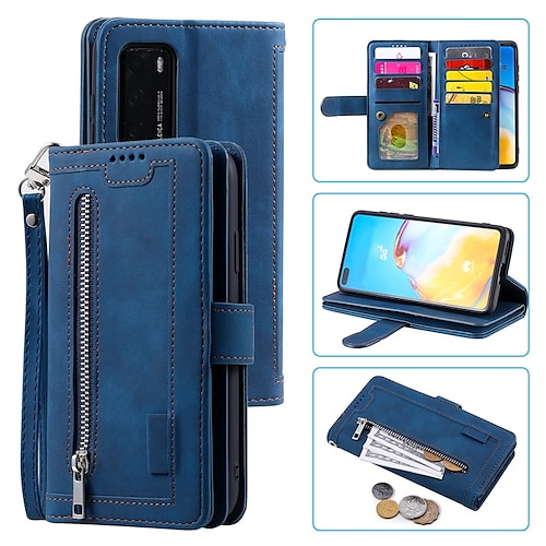 

Phone Case For Huawei P40 P40 Pro P30 Lite P40 lite Wallet Card Holder Zipper Solid Colored PU Leather