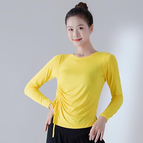 

Ballroom Dance Activewear Top Cinch Cord Solid Women's Training Performance Long Sleeve Modal