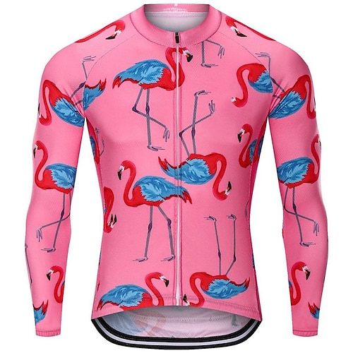 

21Grams Men's Cycling Jersey Long Sleeve Bike Top with 3 Rear Pockets Mountain Bike MTB Road Bike Cycling Breathable Quick Dry Moisture Wicking Reflective Strips Rosy Pink Flamingo Polyester Spandex