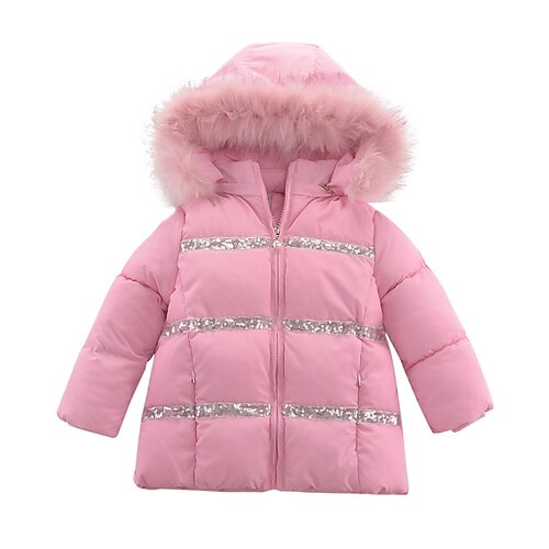 

Kids Girls' Coat Outerwear Plain Striped Long Sleeve Pleated Coat Cute Adorable Pink Dusty Blue Red Winter 3-8 Years