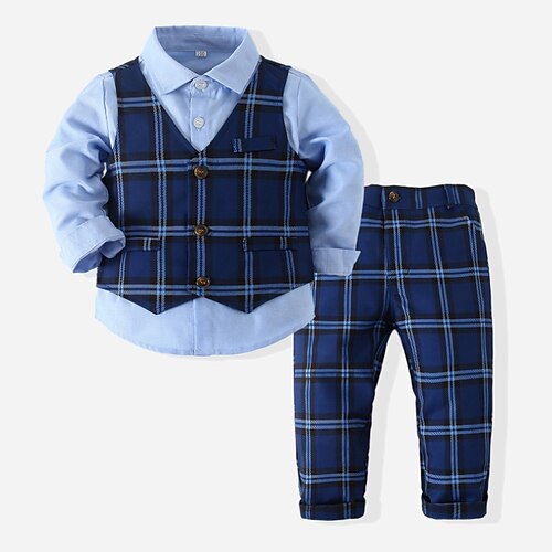 

Kids Boys' Suit & Blazer PantsSet FormalSet 3 Pieces Long Sleeve Blue Plaid Solid Color Cotton Casual Daily Active Basic Regular Maxi 3-8 Years / Fall / Spring