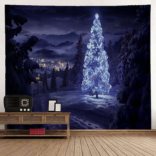 

Christmas Santa Claus Holiday Party Wall Tapestry Art Photography Background Decor Blanket Hanging Home Bedroom Living Room Decoration Tree Snowman Elk Snowflake Candle Gift Fireplace
